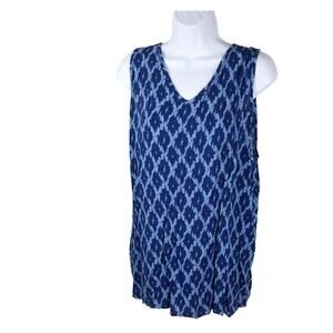 Aventura Shosonna Tank Top Women’s XL Blue Ikat Print Sleeveless Button Front